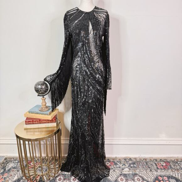 Elie Saab Bead Embroidered Gown “Dark Waves” Black Sequin Fringe FR 38 $15000 - Picture 1 of 16